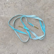 Alice Bow Sea Blue Velvet Shoelaces - perfect for trainers and lace-up shoes, including bridal shoes.